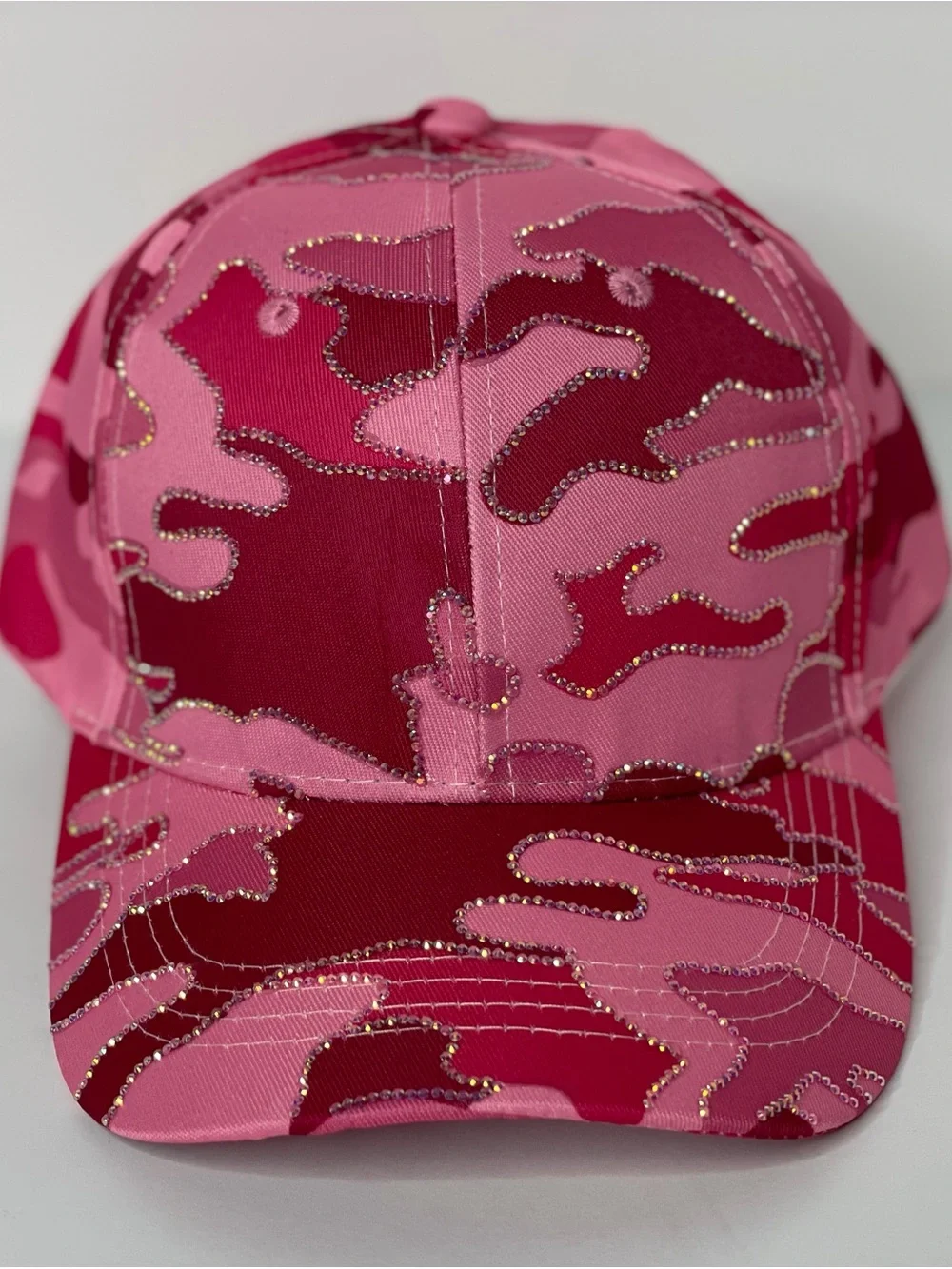 Custom Pink Camouflage women Baseball Cap with Rhinestone Accents
